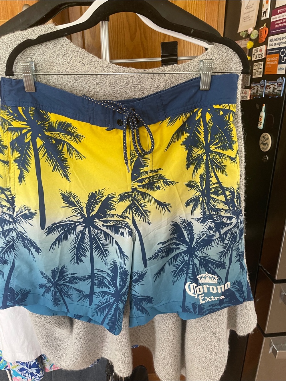 Corona Extra Blue & Yellow Hawaiian Palm Swim Shorts - Men's Large